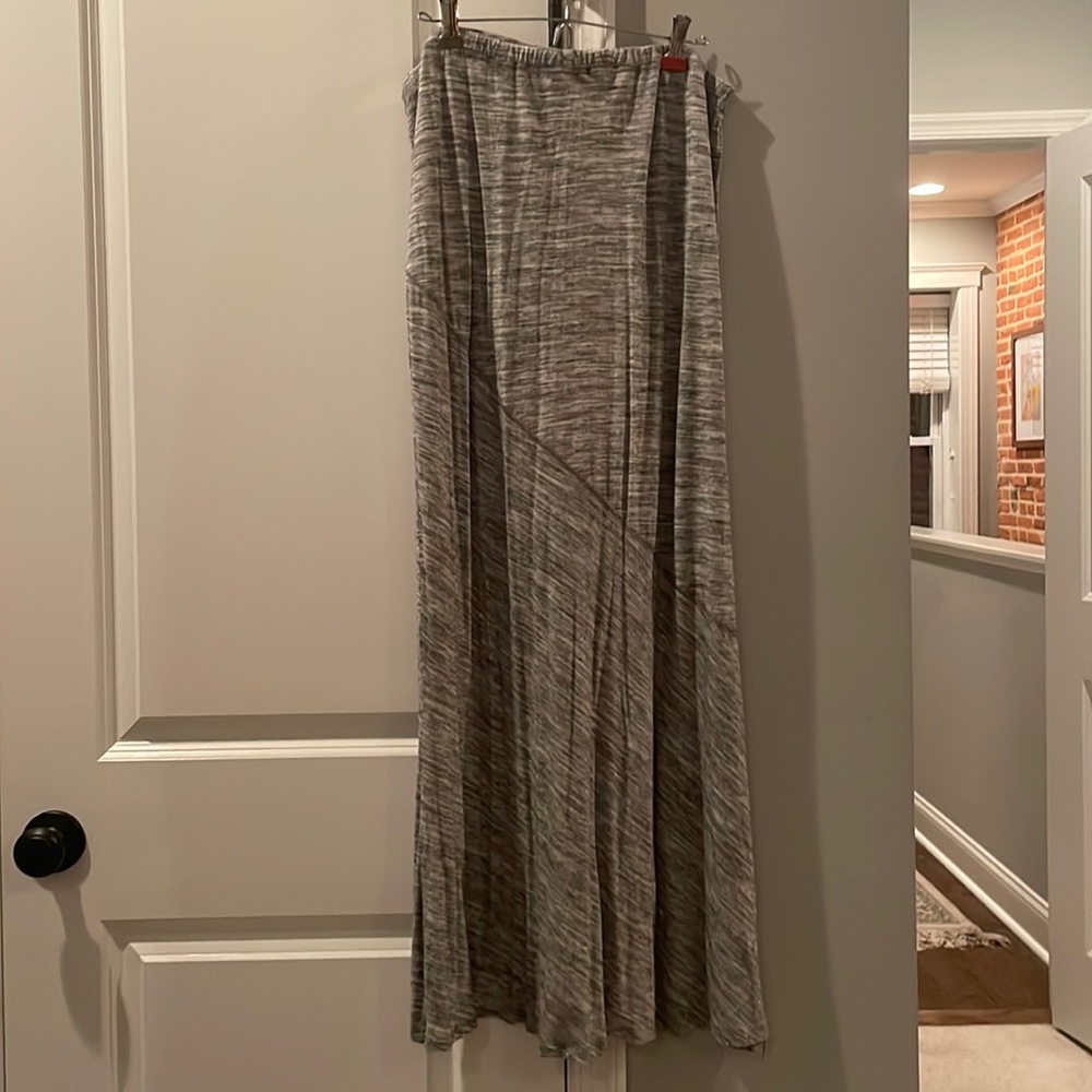 Gray Maxi Skirt with Cross Stitching